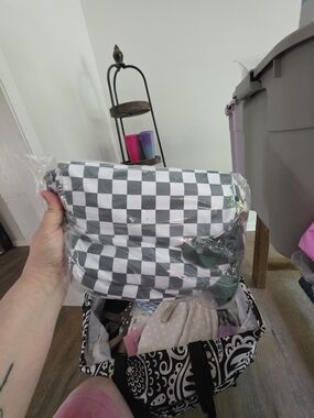 Checkerboard Crossbody Bag in Black and White